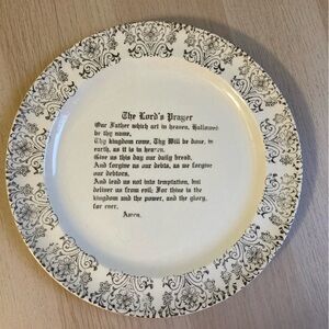 Vintage 1957 The Lord’s Prayer China Plate, Moundridge, Kansas, patterned edge
